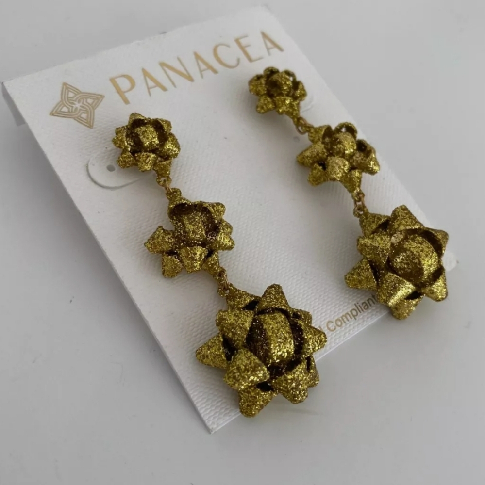 Francesca Gold Glitter Bow Earrings - Picture 7 of 8